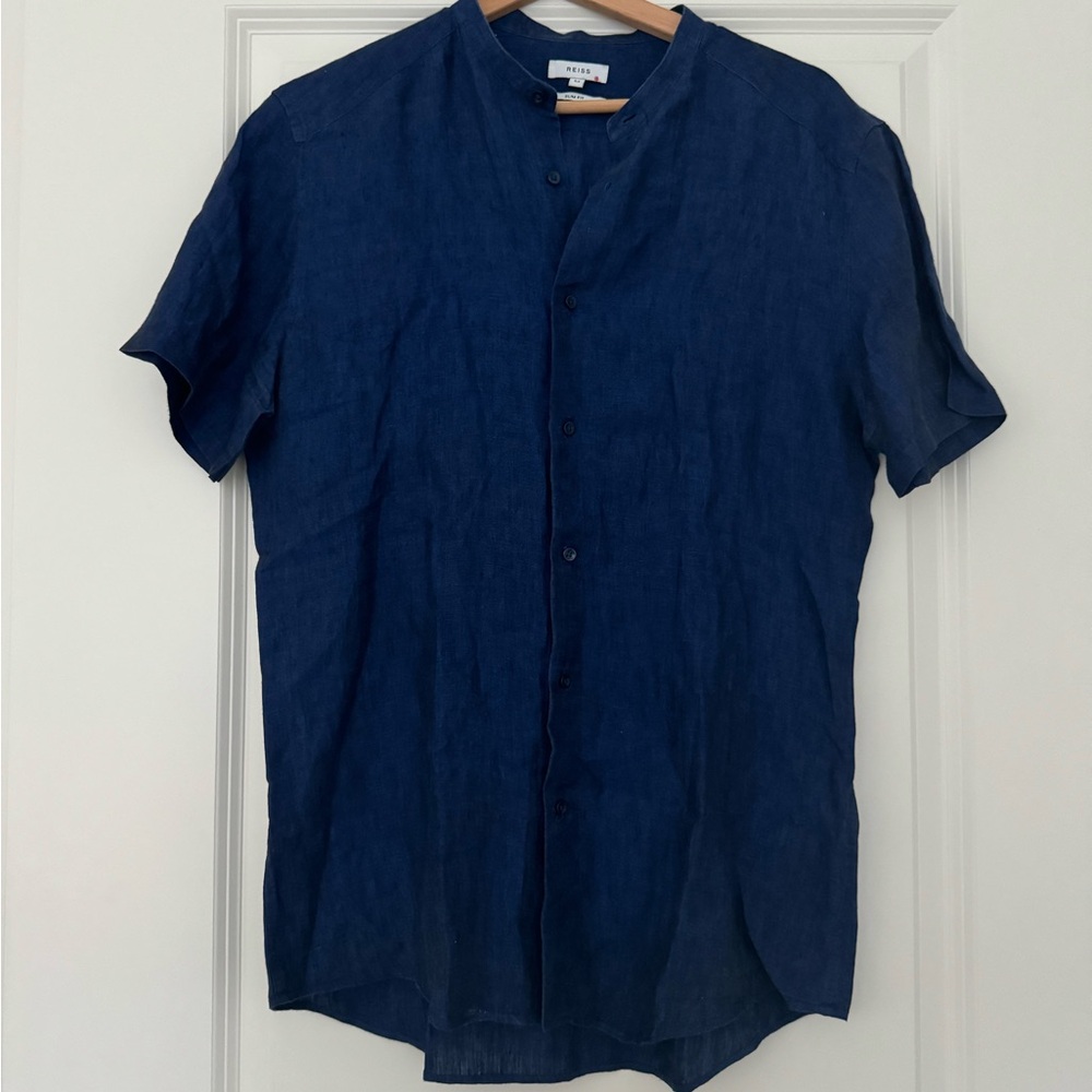 REISS SLIM FIT LINEN BUTTON-THROUGH SHIRT